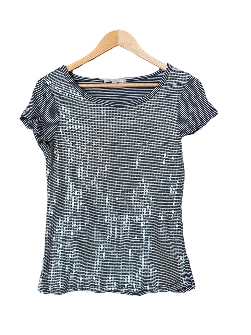 GAP Black & White Striped Short-Sleeve Sequin Tee Size S